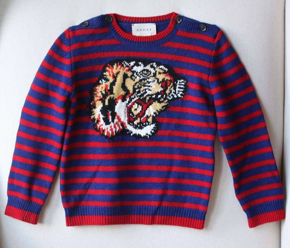 GUCCI BABY BOYS TIGER PRINT STRIPED WOOL SWEATER 24 MONTHS - Image 2