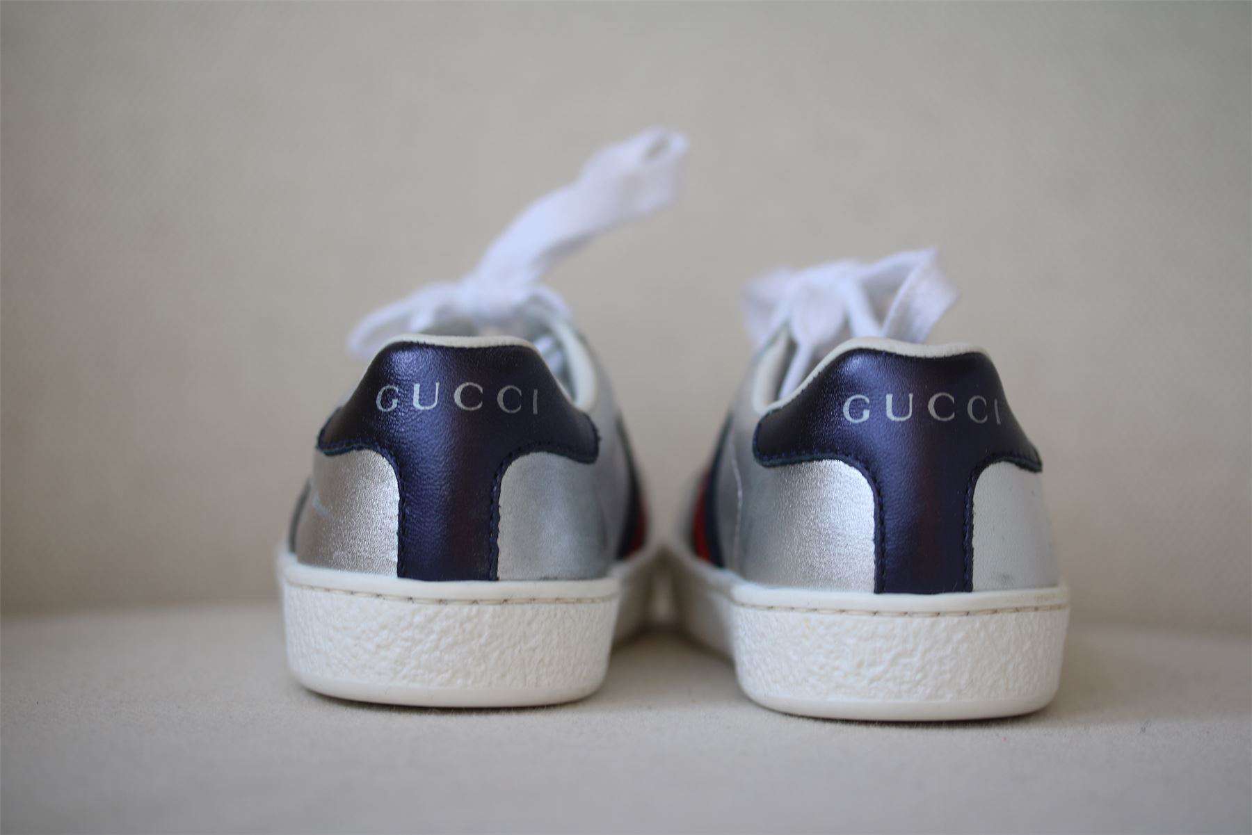GUCCI BABY METALLIC SILVER TRAINERS EU 22 UK 5 - Image 3