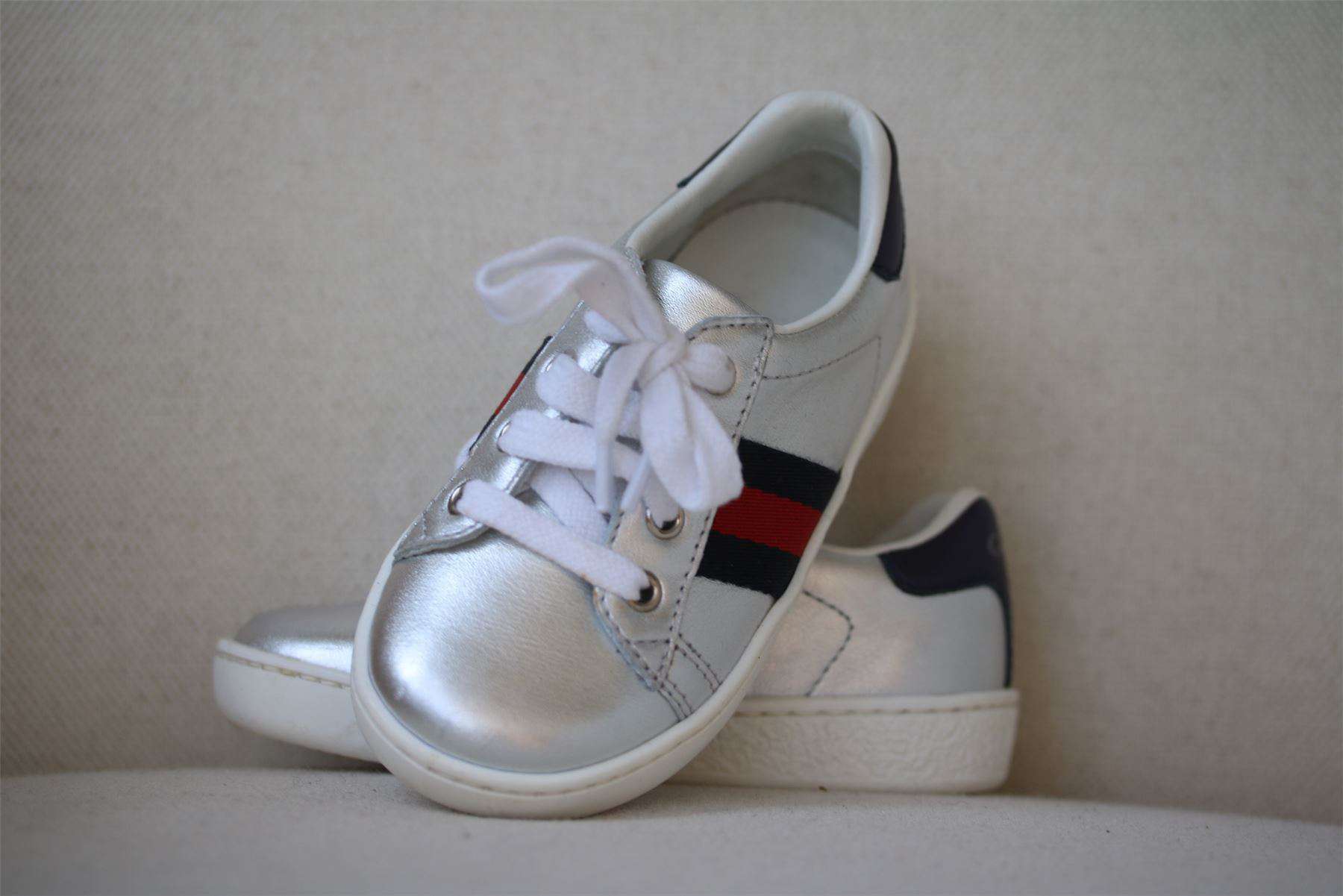 GUCCI BABY METALLIC SILVER TRAINERS EU 22 UK 5 - Image 4