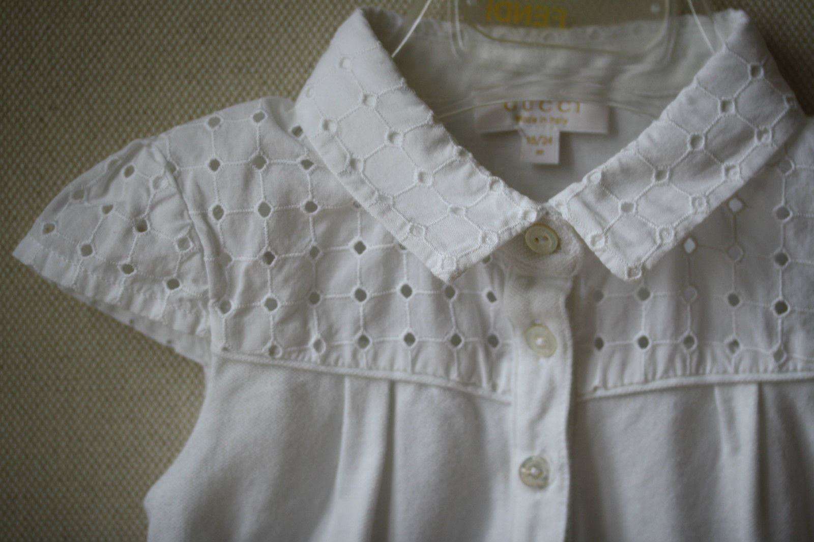 GUCCI BABY WHITE SANGALLO COTTON AND PIQUET BODYSUIT 18-24 MONTHS - Image 2