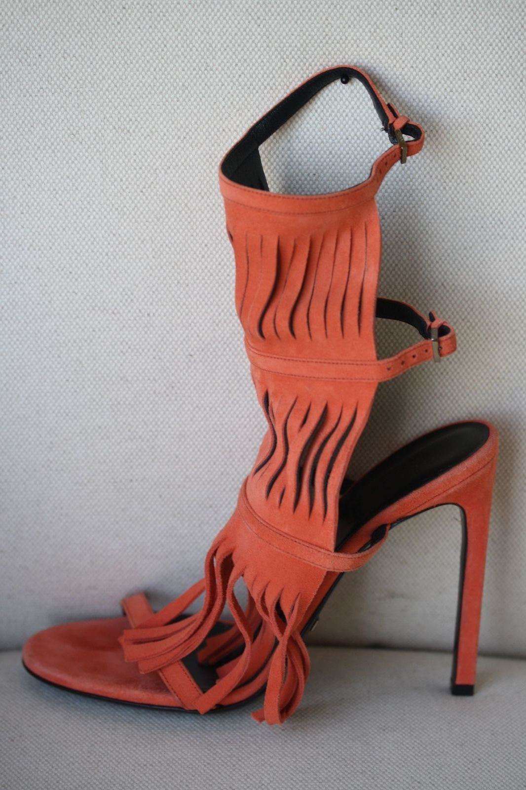 GUCCI BECKY ORANGE FRINGE THONG HEELED SANDAL 37 UK 4 US 7 - Image 9