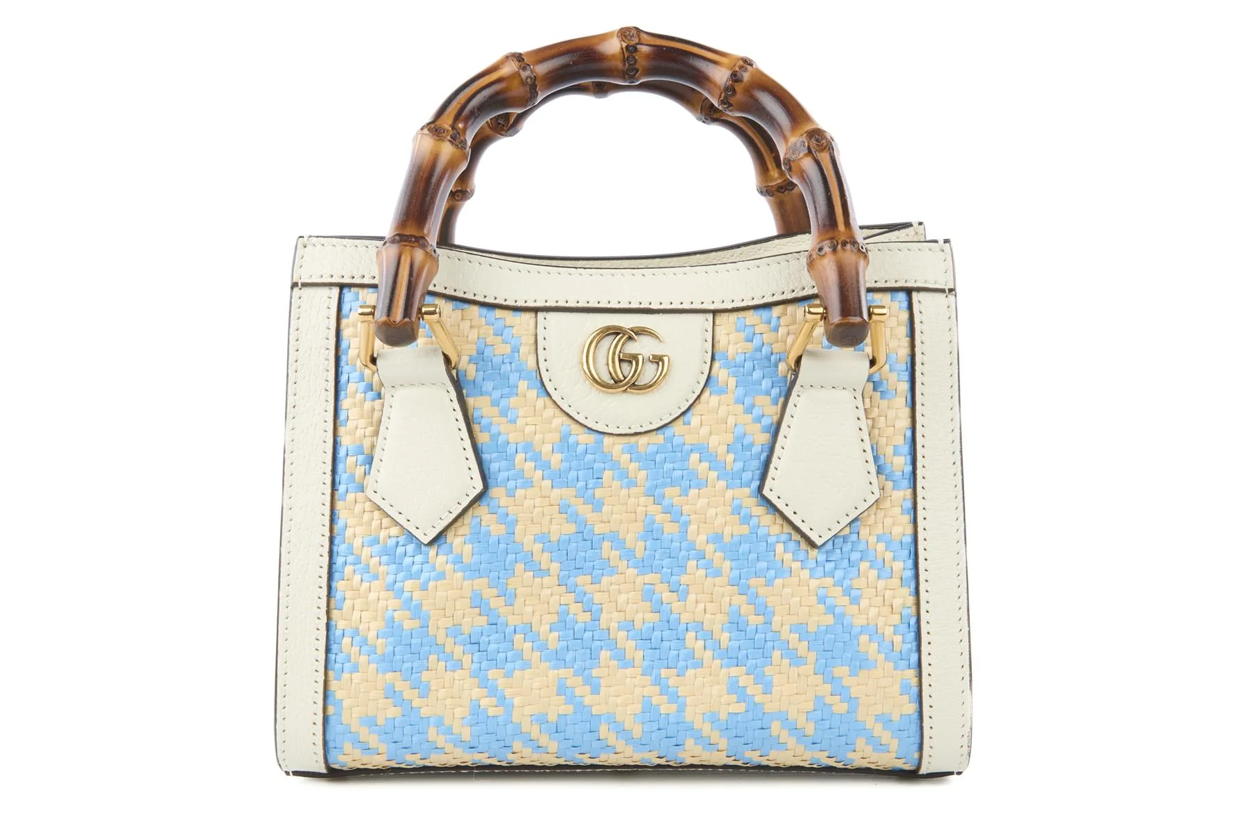 GUCCI BLUE DIANA MINI RAFFIA TOTE BAG - Image 2