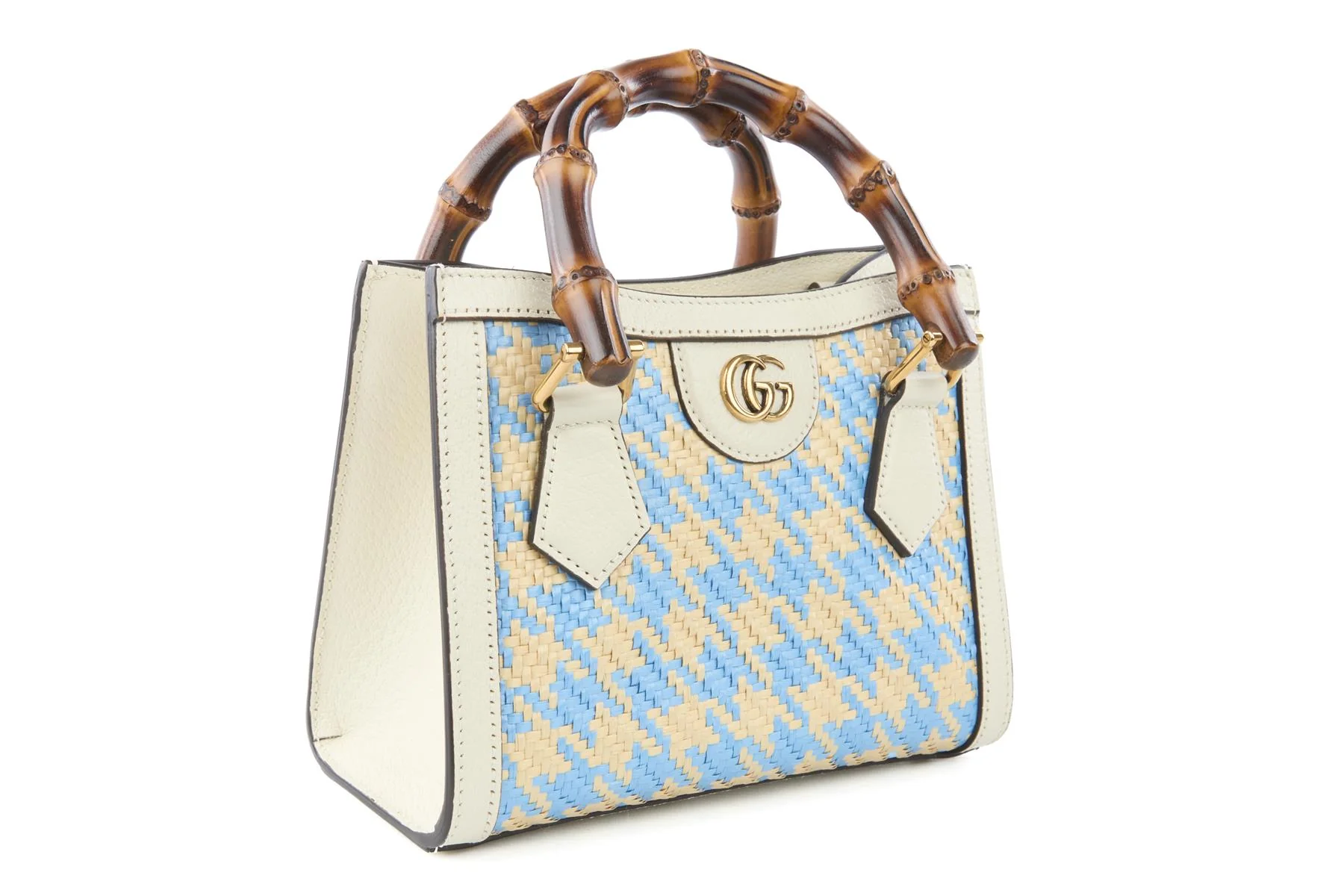 GUCCI BLUE DIANA MINI RAFFIA TOTE BAG - Image 3