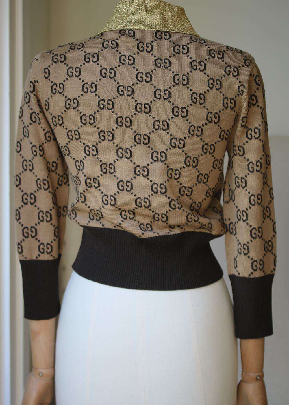 GUCCI CONTRAST-COLLAR GG-JACQUARD WOOL SWEATER SMALL - Image 6