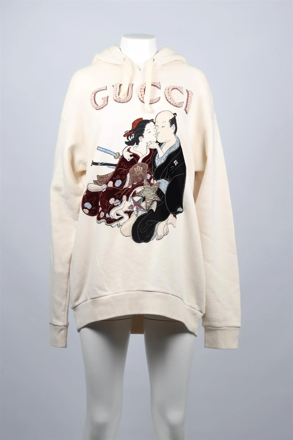 GUCCI CREAM CRYSTAL AND COTTON BLEND HOODIE LARGE - Image 2