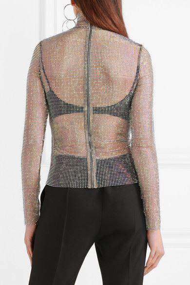 GUCCI CRYSTAL-EMBELLISHED STRETCH-MESH TURTLENECK TOP IT 40 UK 8 - Image 2