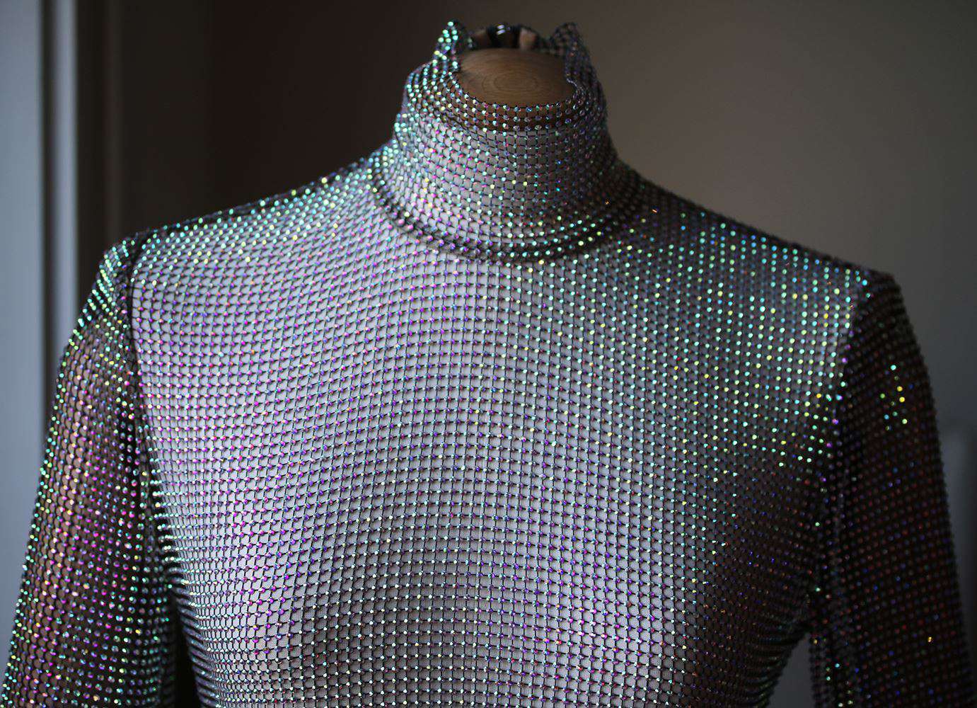 GUCCI CRYSTAL-EMBELLISHED STRETCH-MESH TURTLENECK TOP IT 40 UK 8 - Image 5