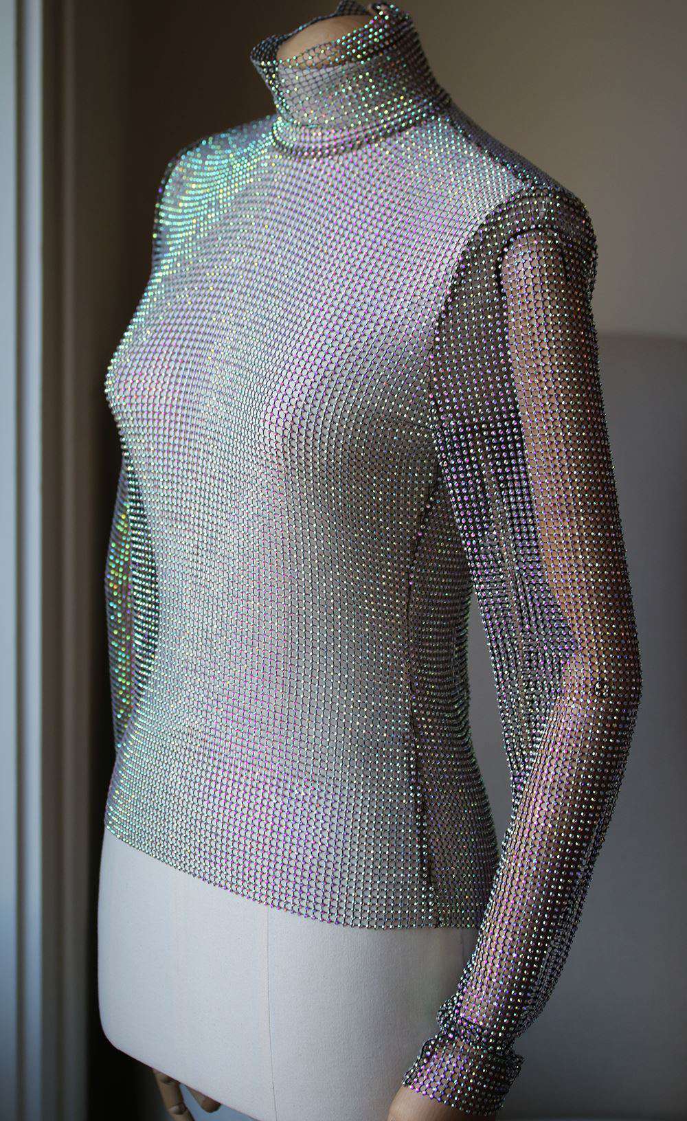 GUCCI CRYSTAL-EMBELLISHED STRETCH-MESH TURTLENECK TOP IT 40 UK 8 - Image 7