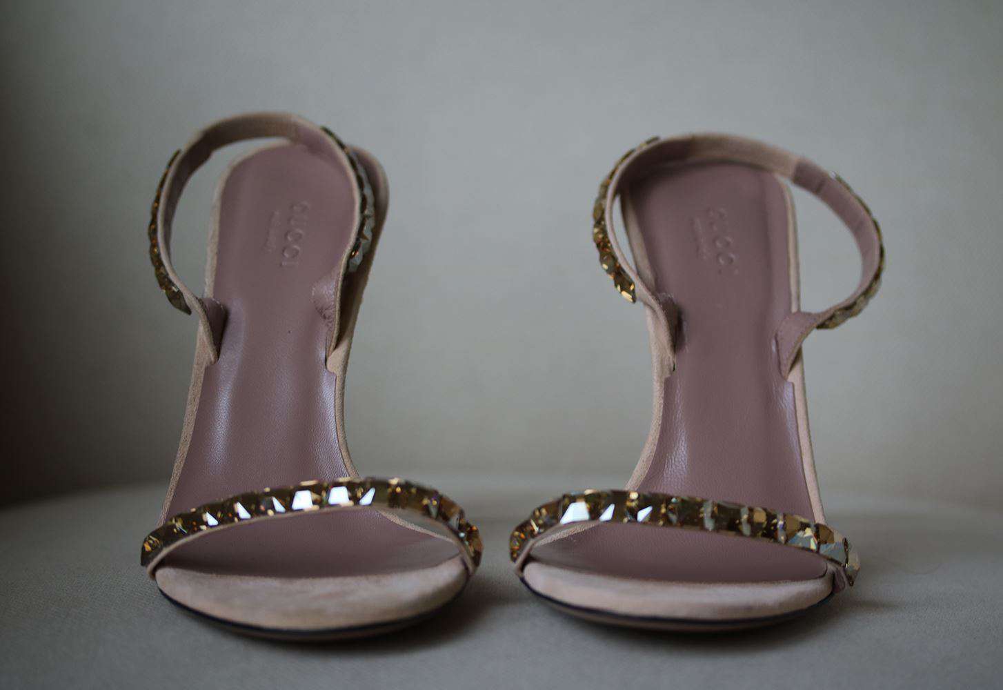 GUCCI CRYSTAL EMBELLISHED SUEDE SANDALS EU 39 UK 6 US 9 - Image 3