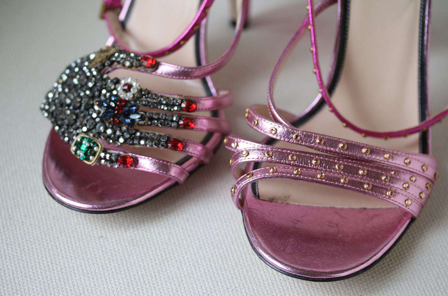 GUCCI CRYSTAL HAND APPLIQUE EMBELLISHED SANDALS EU 38.5 UK 5.5 US 8.5 - Image 4