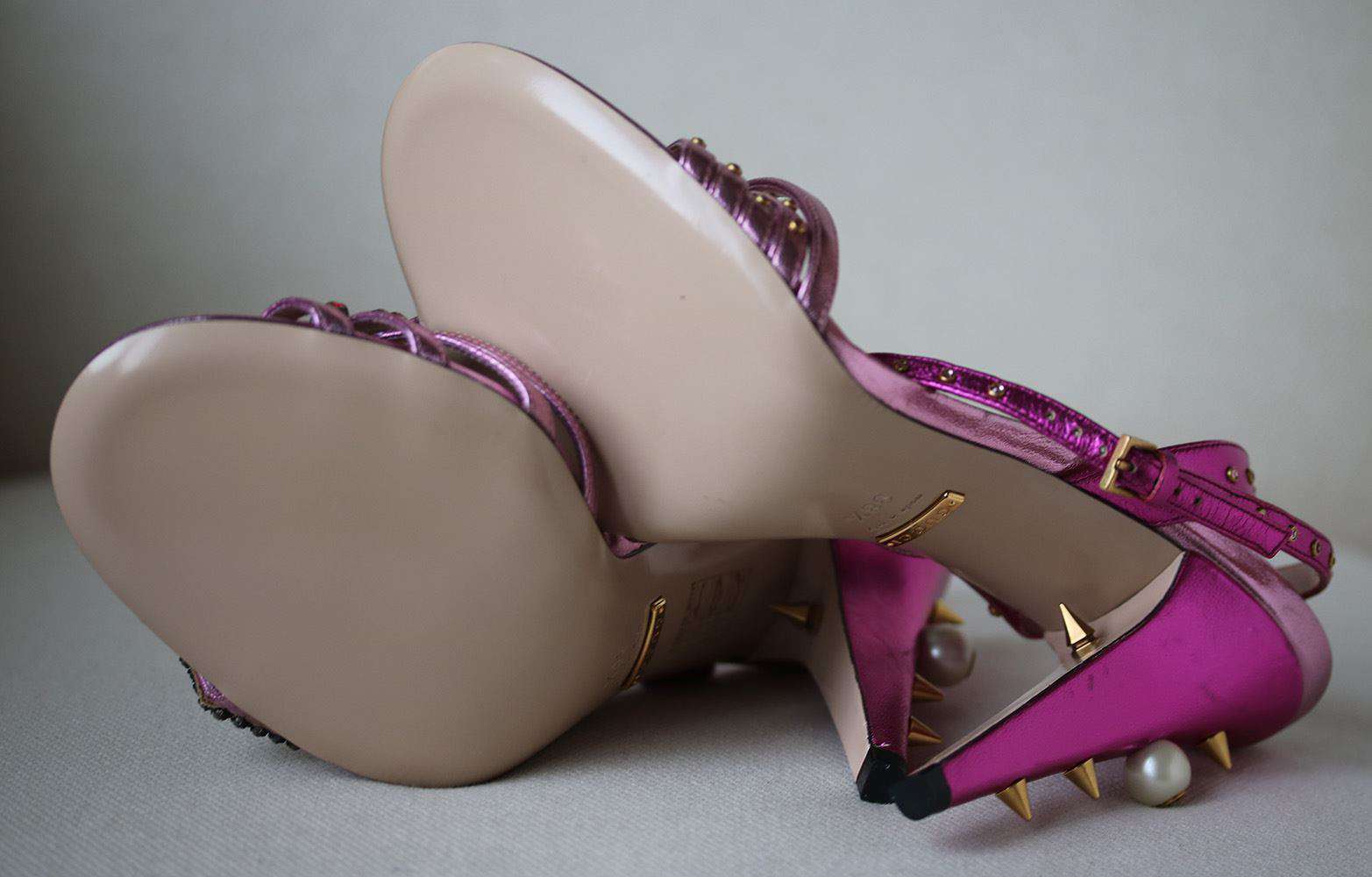 GUCCI CRYSTAL HAND APPLIQUE EMBELLISHED SANDALS EU 38.5 UK 5.5 US 8.5 - Image 6