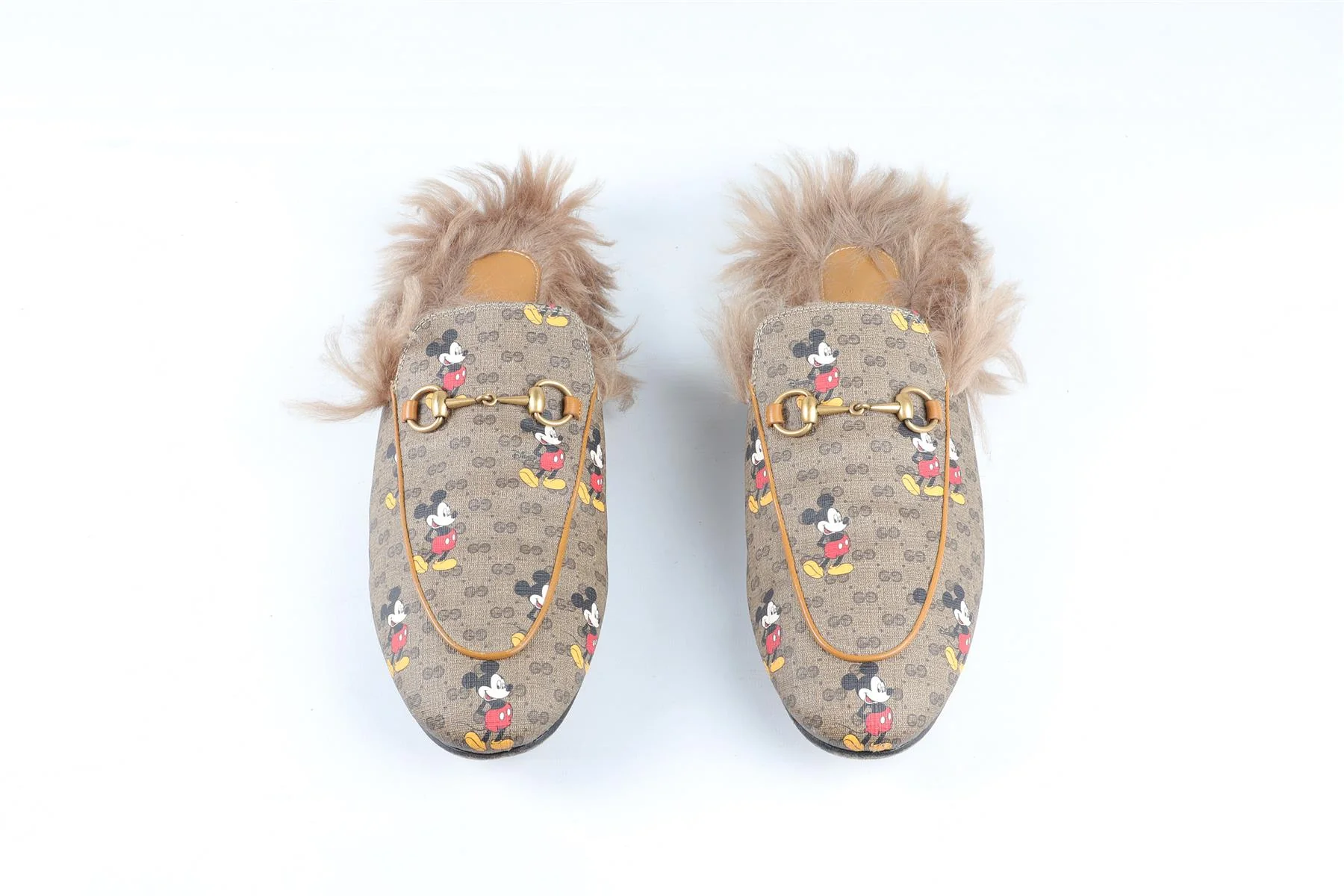 GUCCI + DISNEY BROWN PRINCETOWN CANVAS AND FAUX SHEARLING SLIPPERS EU 41 UK 8 US 11 - Image 3