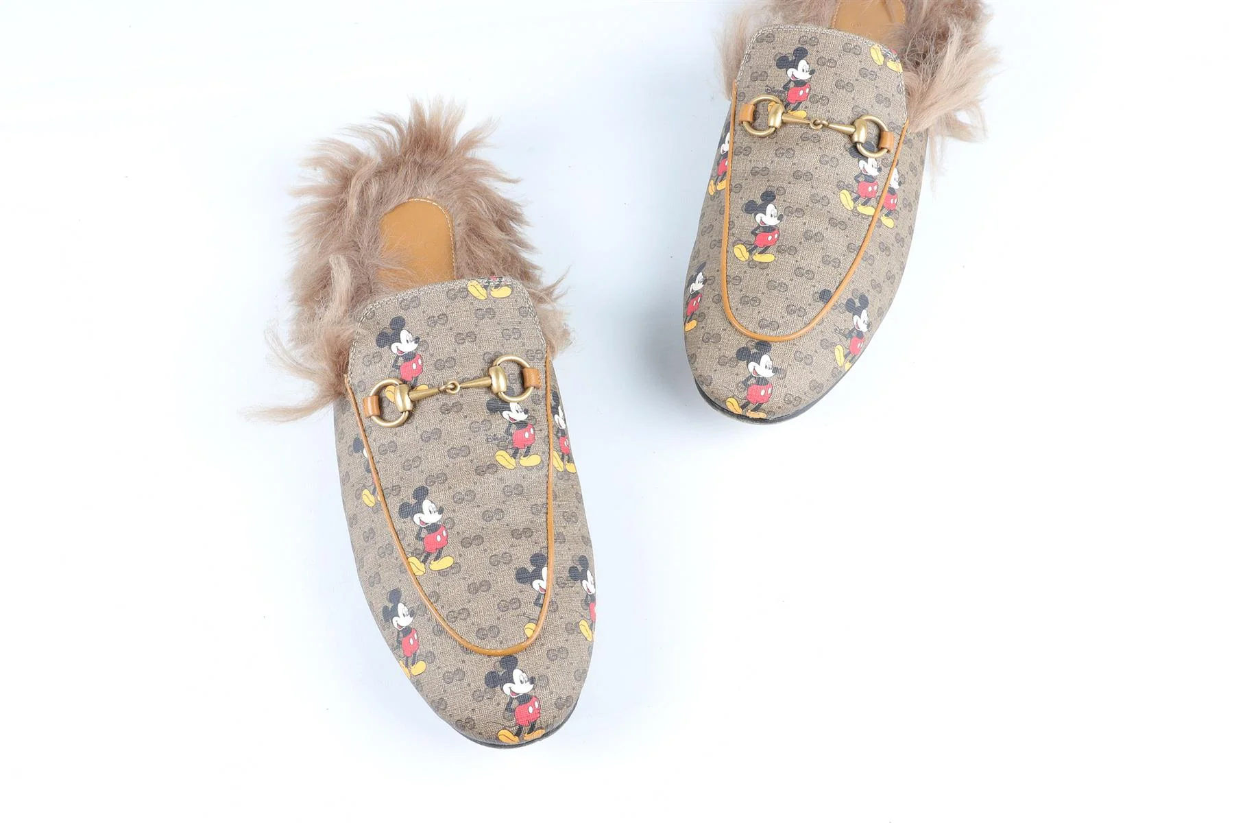GUCCI + DISNEY BROWN PRINCETOWN CANVAS AND FAUX SHEARLING SLIPPERS EU 41 UK 8 US 11 - Image 4