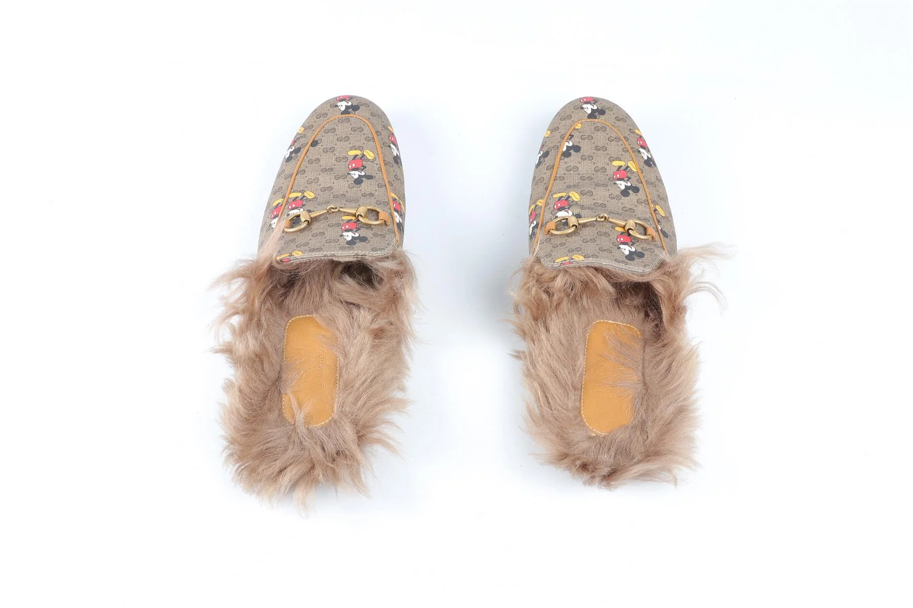 GUCCI + DISNEY BROWN PRINCETOWN CANVAS AND FAUX SHEARLING SLIPPERS EU 41 UK 8 US 11 - Image 5