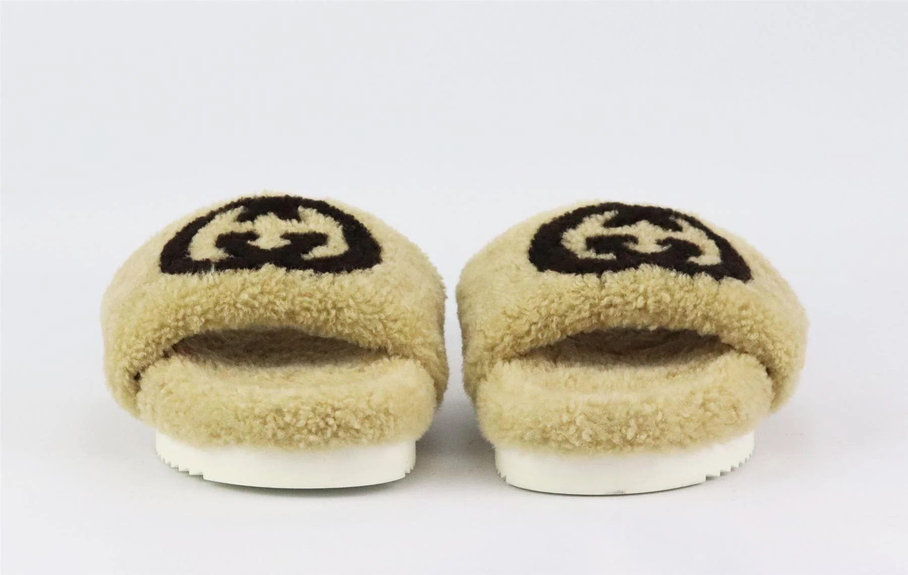GUCCI EILEEN LOGO PRINT SHEARLING SLIDES EU 38 UK 5 US 8 - Image 3
