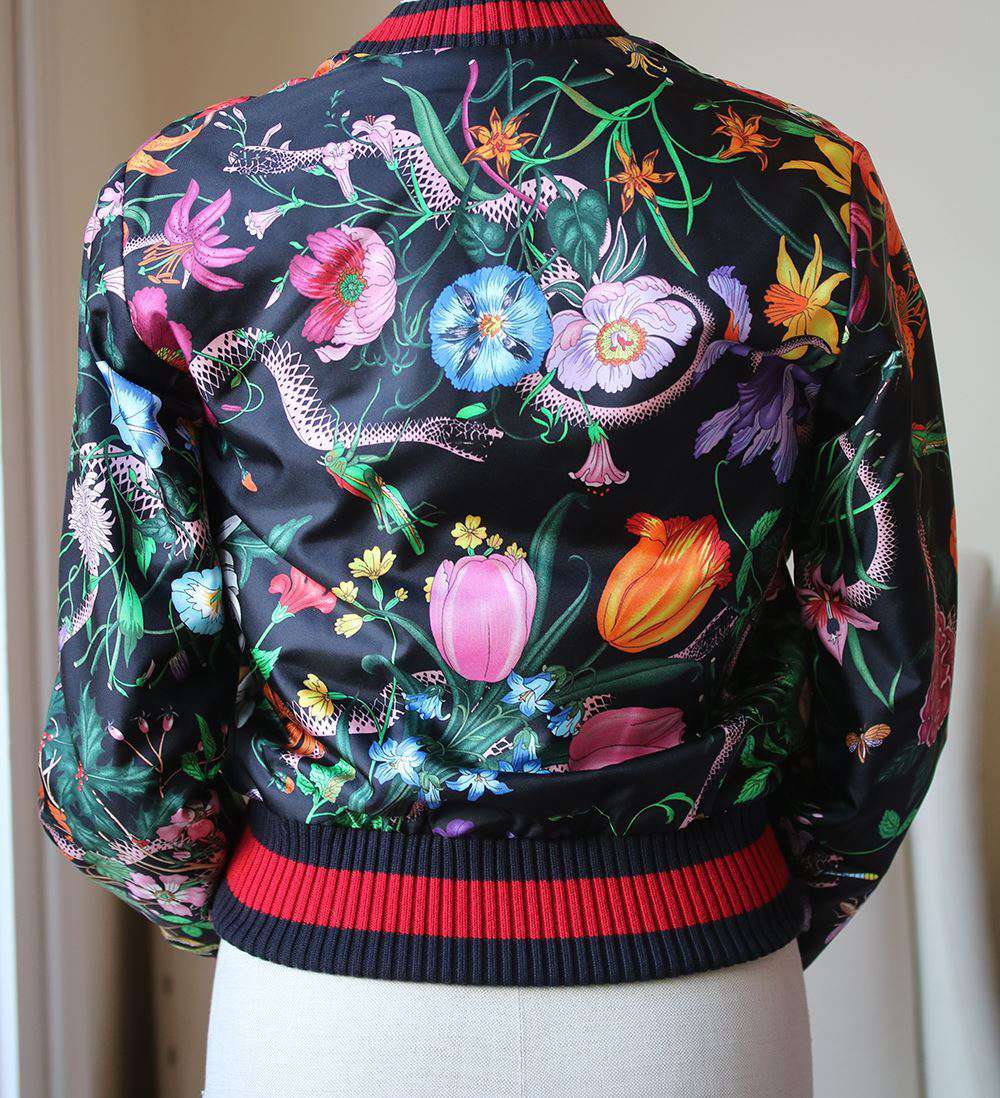 GUCCI FLORA SNAKE PRINT SILK BOMBER JACKET IT 38 UK 6 - Image 6