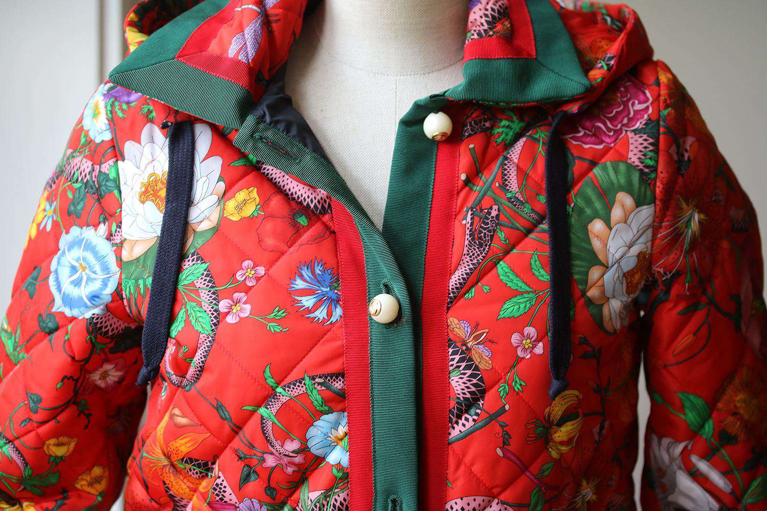 GUCCI FLORA SNAKE PRINTED QUILTED PARACHUTE JACKET IT 38 UK 6 - Image 2