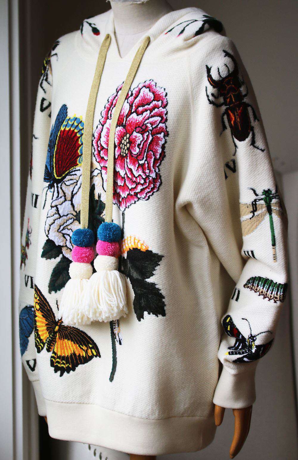 GUCCI FLORAL EMBROIDERED OVERSIZED WOOL BLEND HOODIE MEDIUM - Image 3