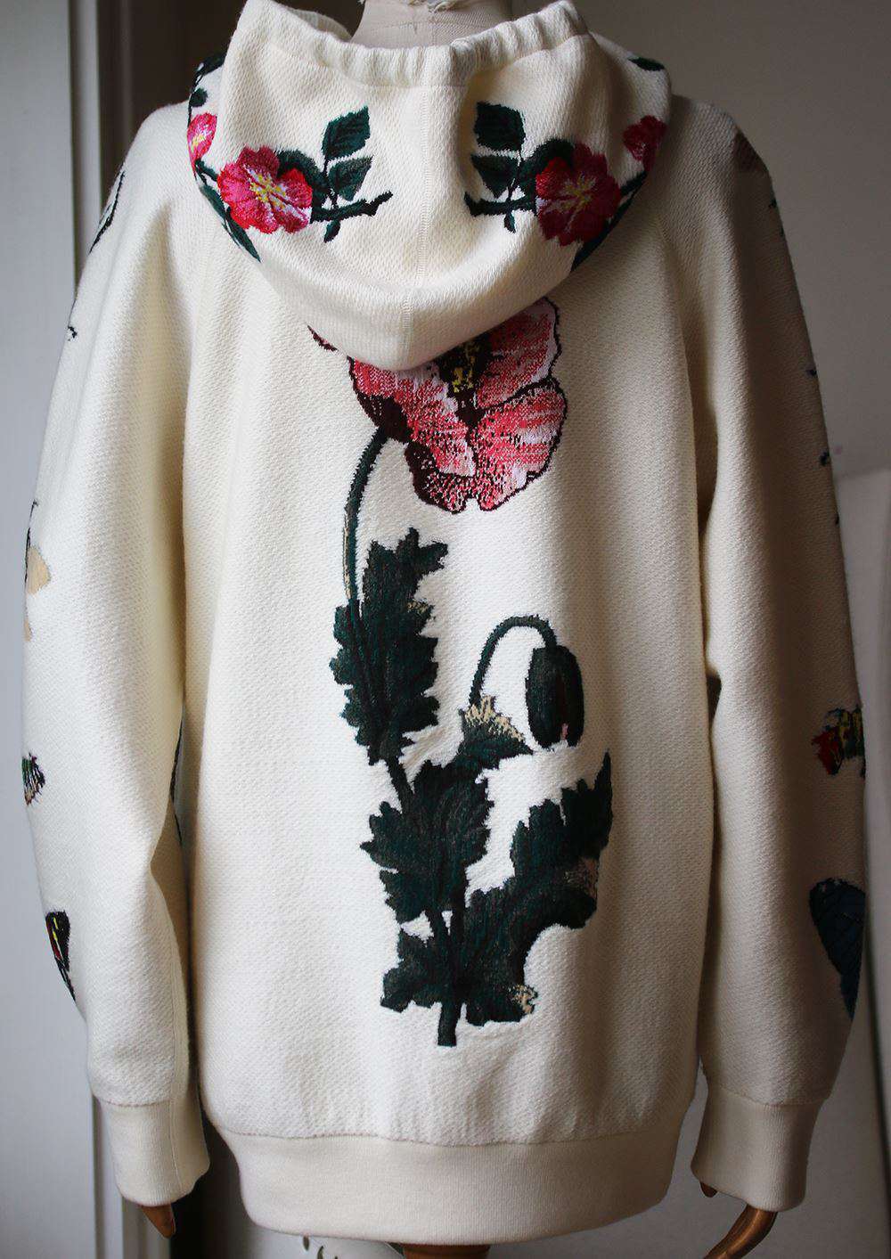 GUCCI FLORAL EMBROIDERED OVERSIZED WOOL BLEND HOODIE MEDIUM - Image 4