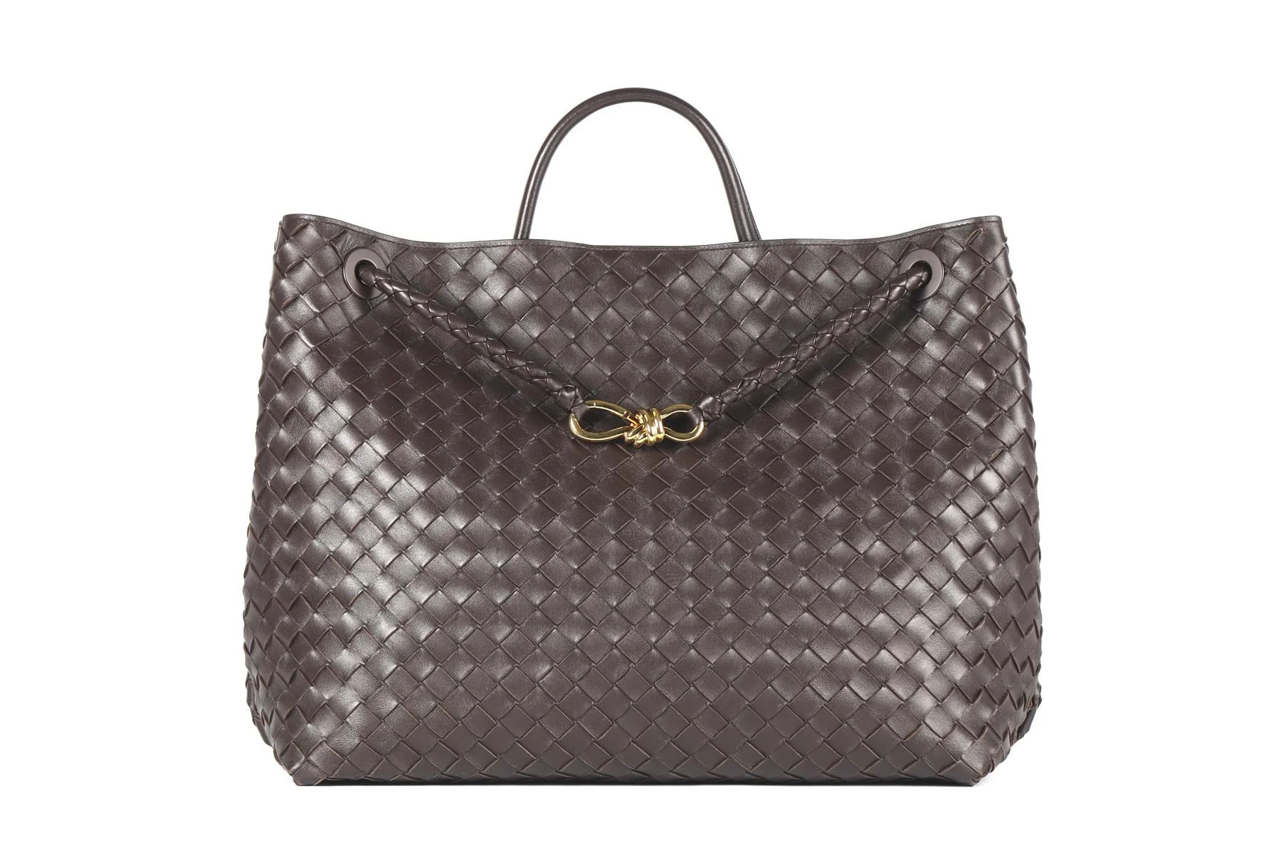 BOTTEGA VENETA BROWN ANDIAMO LARGE INTRECCIATO LEATHER TOTE BAG - Image 2