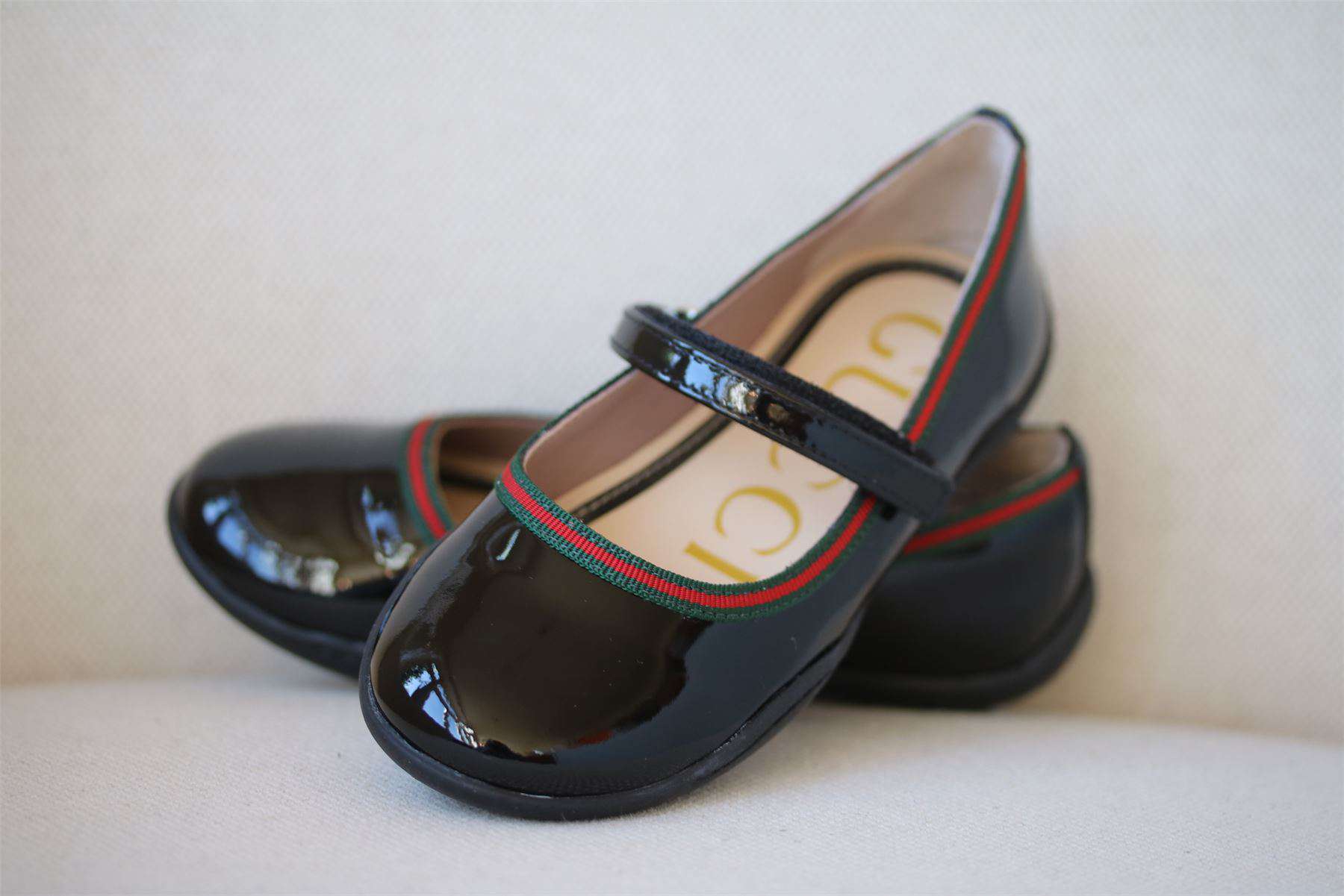 GUCCI GIRLS BLACK PATENT WEB SHOES EU 25 UK 8 - Image 4