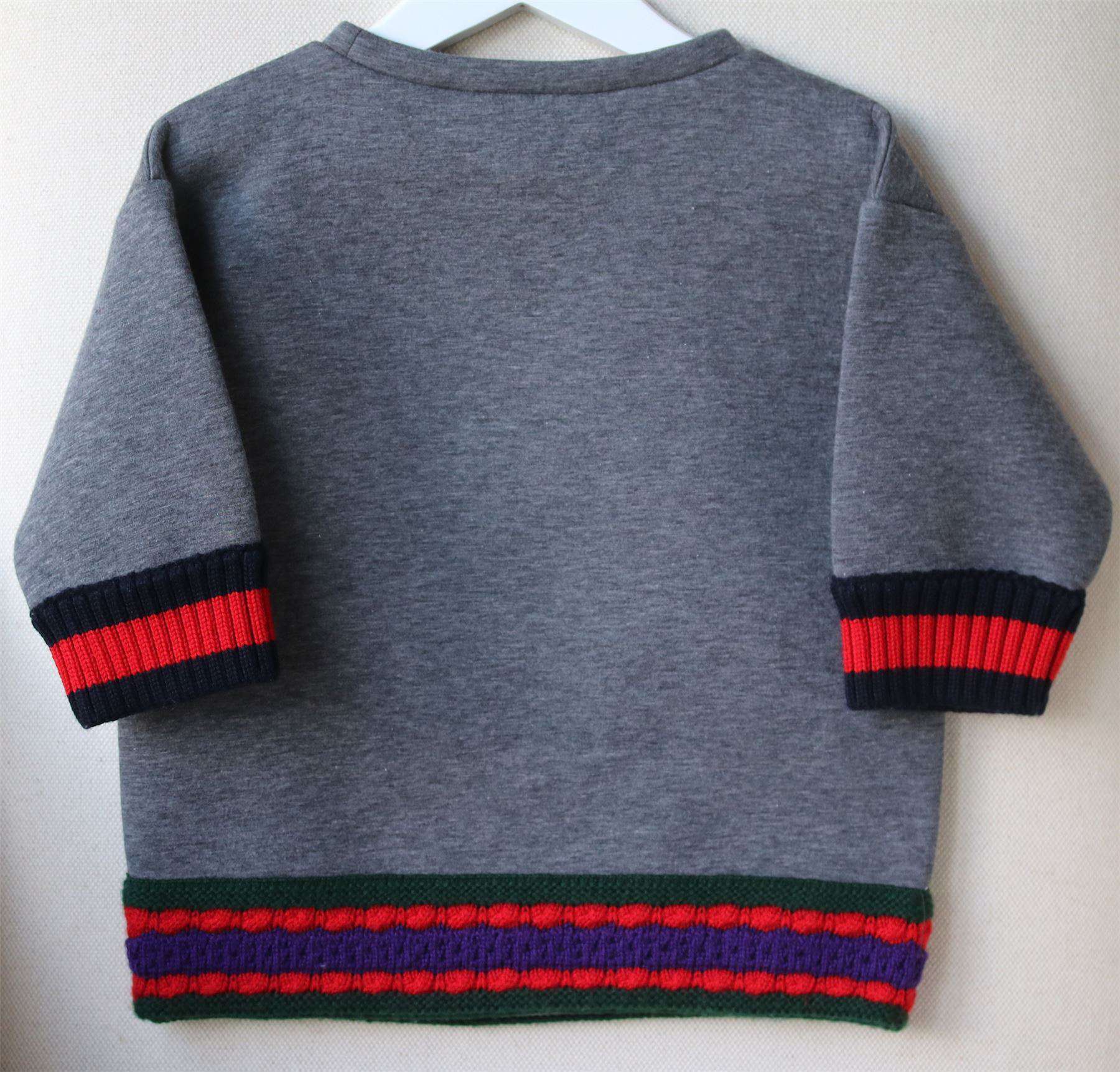 GUCCI GIRLS GREY NEOPRENE SWEATER WITH CAT EMBROIDERY 4 YEARS - Image 2