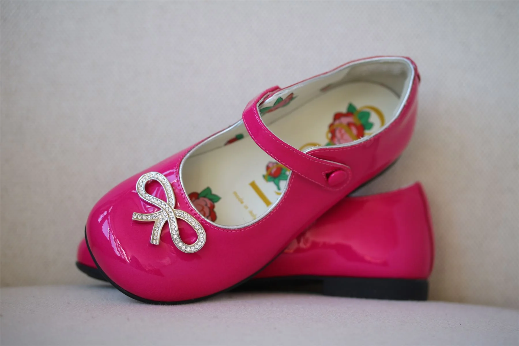 GUCCI GIRLS PINK CRYSTAL BOW LEATHER SHOES EU 25 UK 8 - Image 5