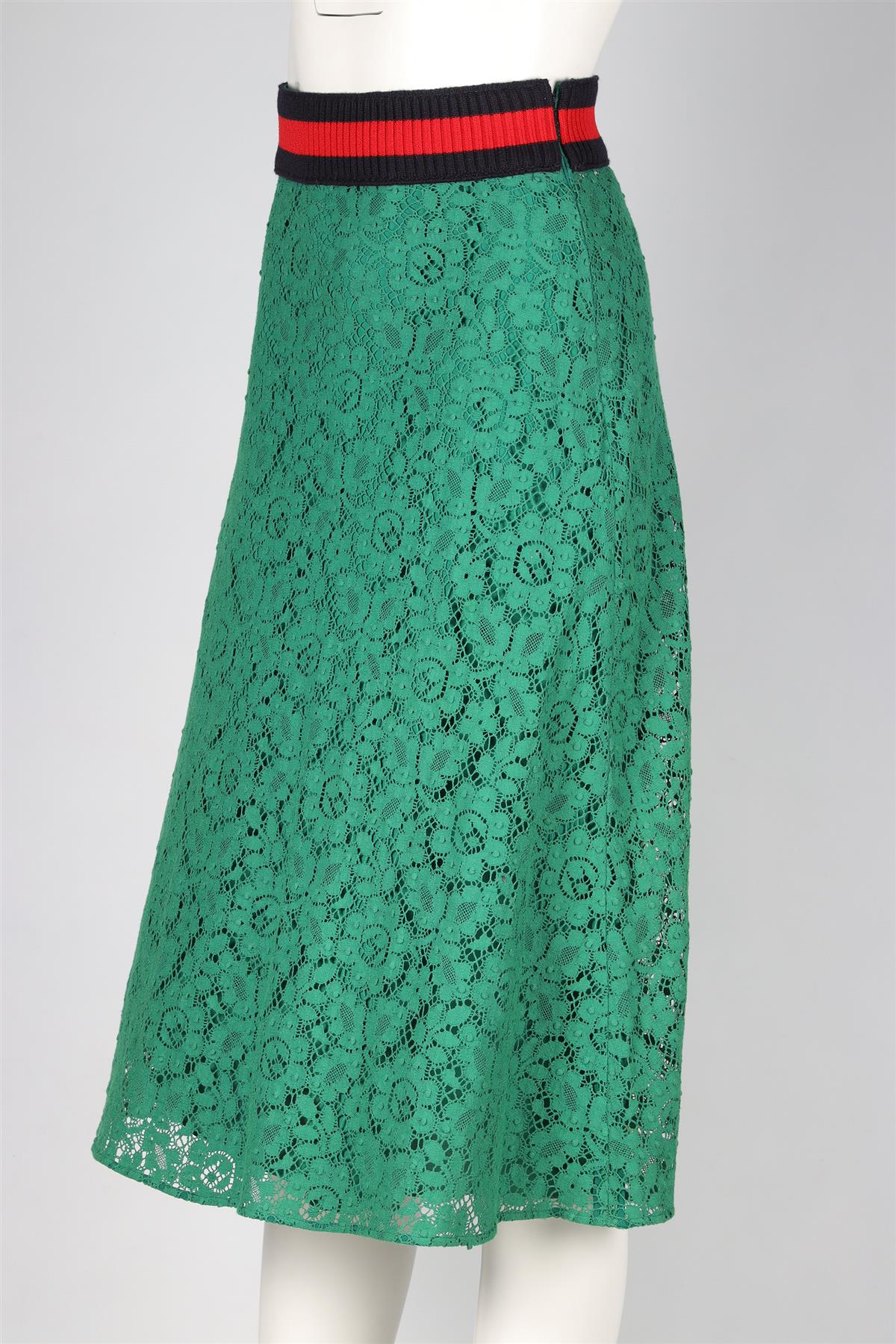 GUCCI GREEN LACE MIDI SKIRT IT 38 UK 6 - Image 3