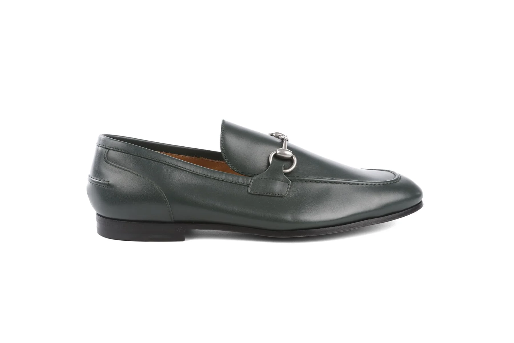 GUCCI GREEN MENS JORDAANS LEATHER LOAFERS EU 42 UK 8 US 9 - Image 2