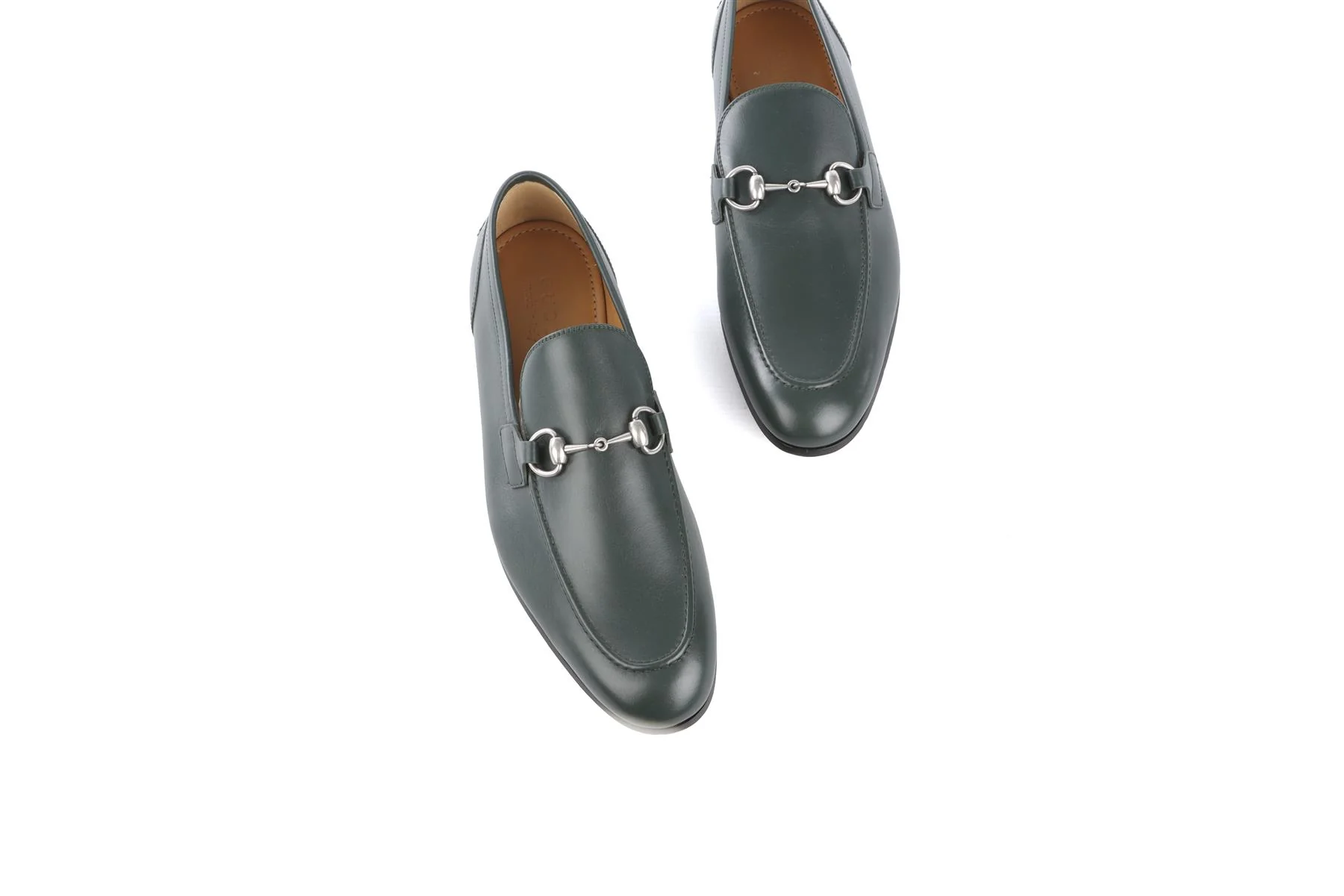 GUCCI GREEN MENS JORDAANS LEATHER LOAFERS EU 42 UK 8 US 9 - Image 4