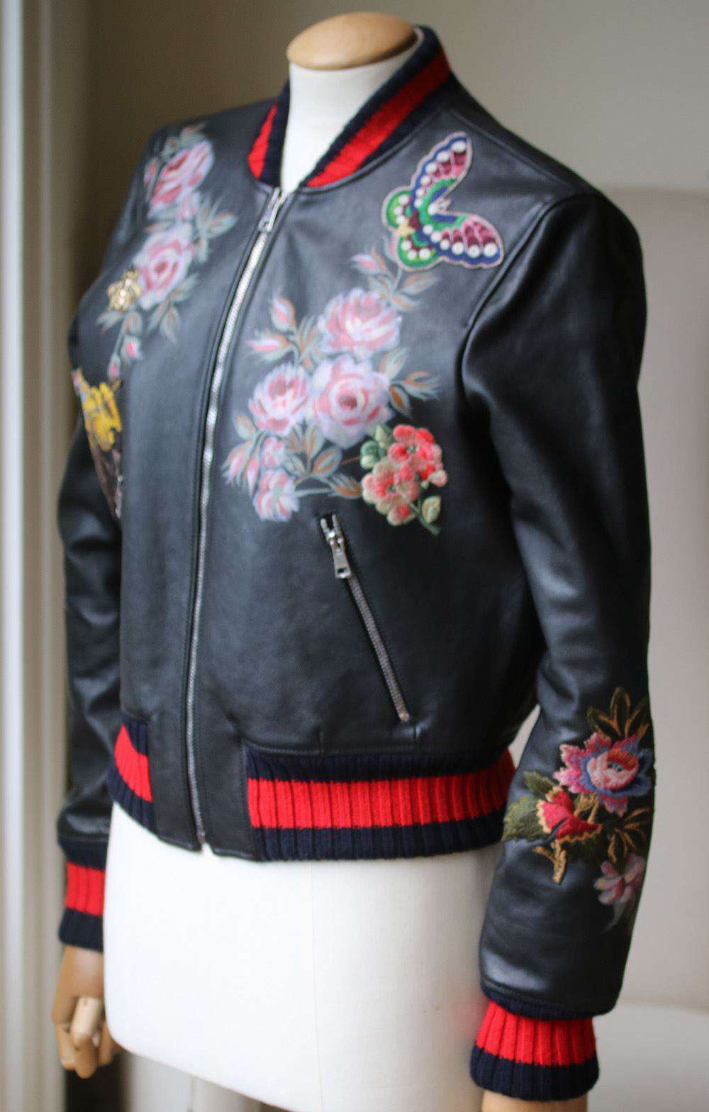 GUCCI HAND PAINTED EMBROIDERED LEATHER BOMBER JACKET IT 40 UK 8 - Image 2