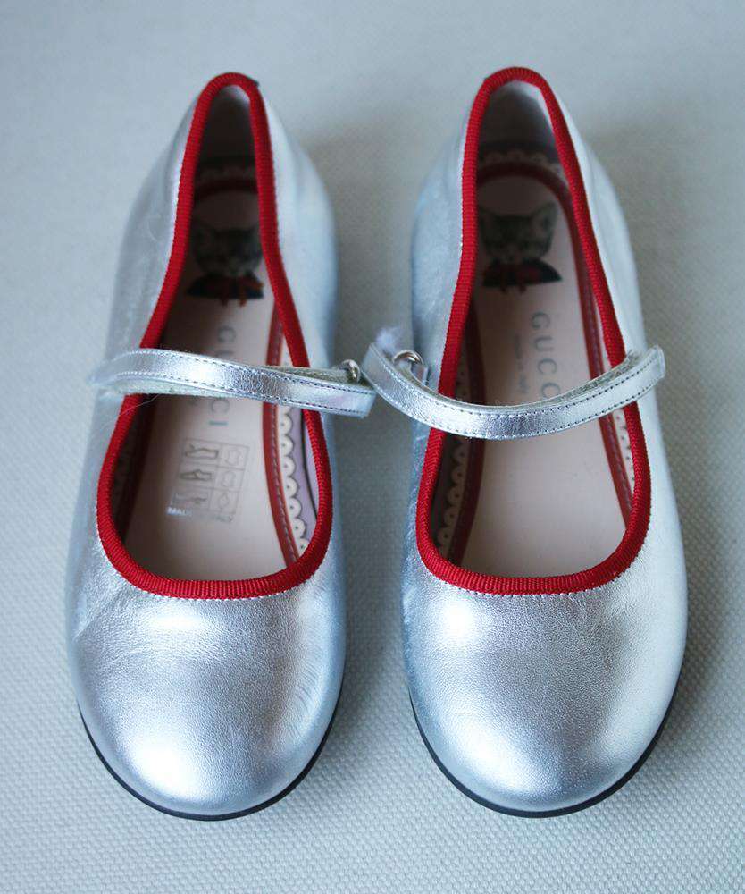 GUCCI KIDS GIRLS METALLIC LEATHER BALLERINA SHOES EU 30 UK 12 - Image 2