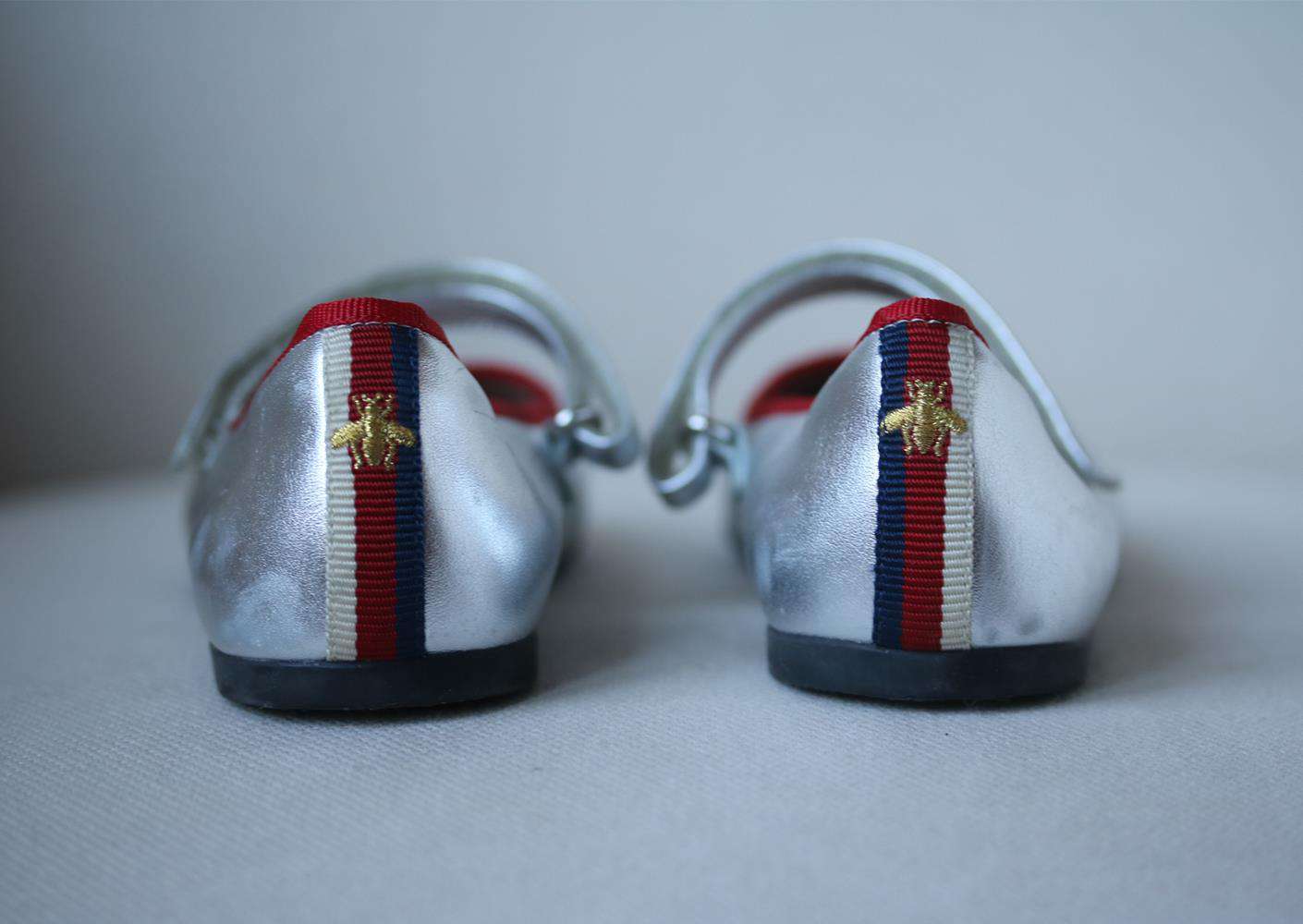 GUCCI KIDS GIRLS METALLIC LEATHER BALLERINA SHOES EU 30 UK 12 - Image 3