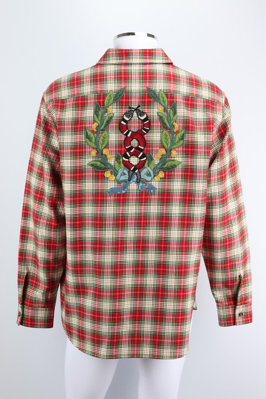 GUCCI MEN'S APPLIQUÉD CHECKED COTTON SHIRT IT 54 UK/US CHEST 44 - Image 2