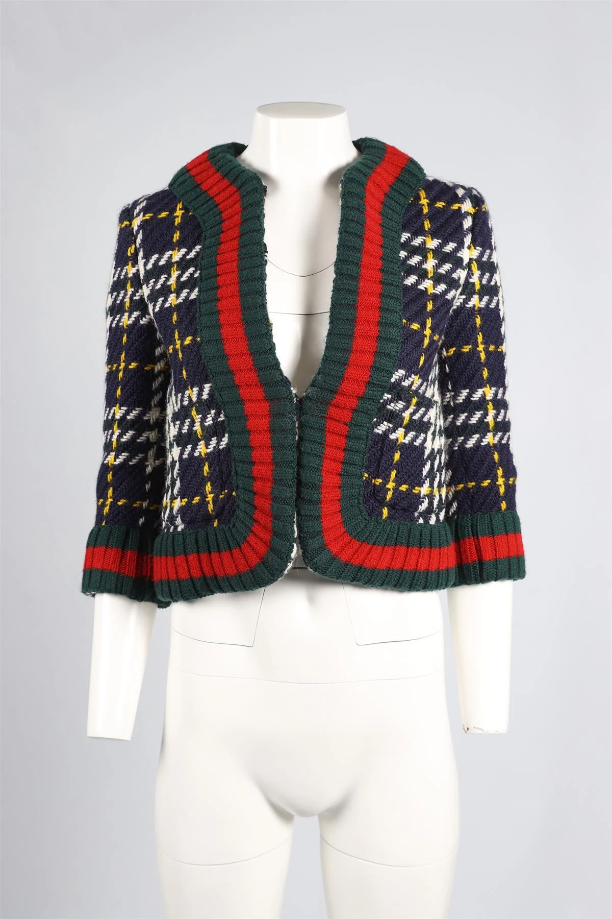 GUCCI NAVY CHECKED WOOL JACKET SMALL - Image 2