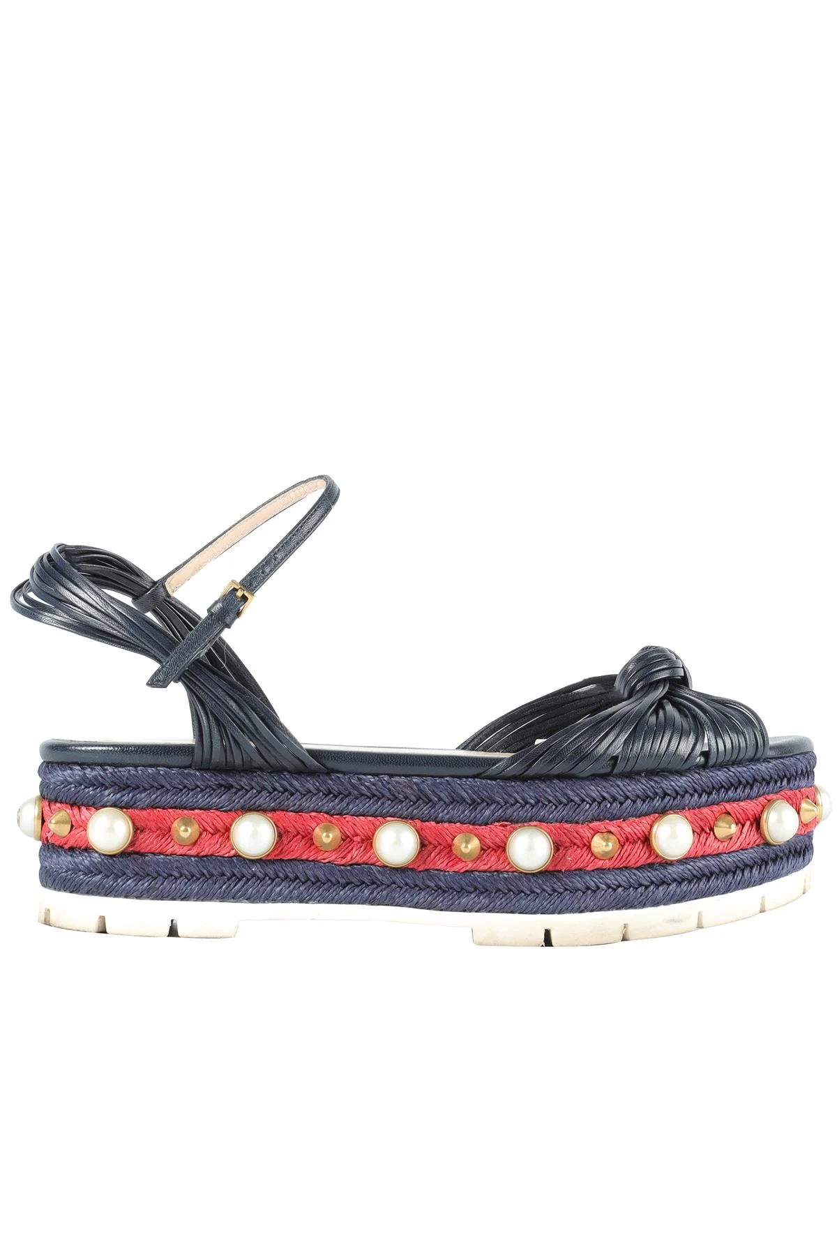 GUCCI NAVY LEATHER PLATFORM SANDALS EU 38.5 UK 5.5 US 8.5