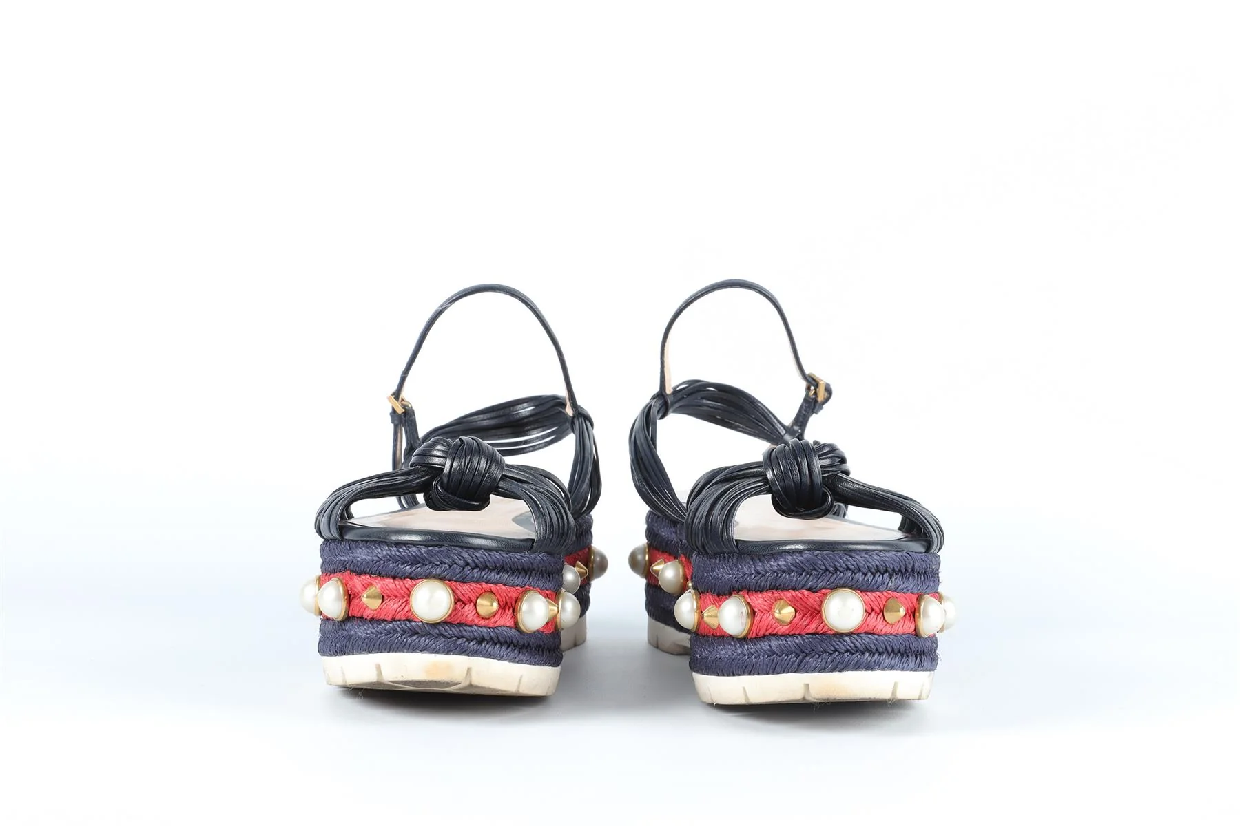 GUCCI NAVY LEATHER PLATFORM SANDALS EU 38.5 UK 5.5 US 8.5 - Image 3
