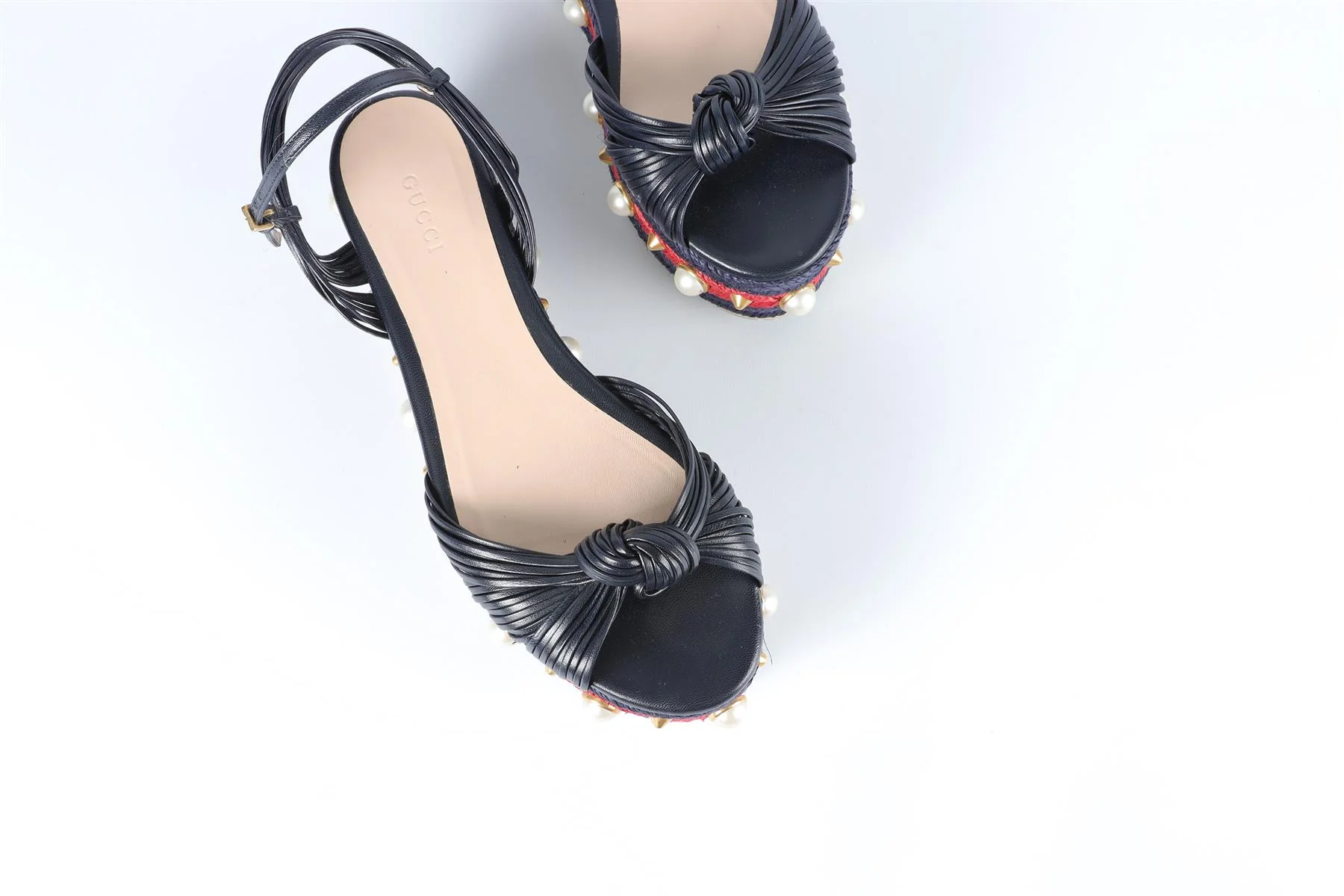 GUCCI NAVY LEATHER PLATFORM SANDALS EU 38.5 UK 5.5 US 8.5 - Image 4