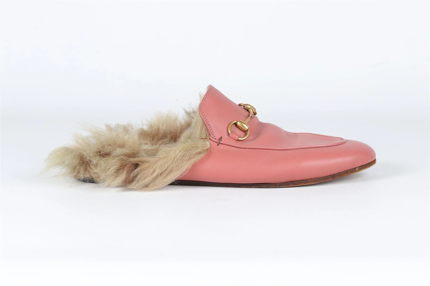 GUCCI PINK PRINCETOWN SHEARLING AND LEATHER MULES EU 39 UK 6 US 9 - Image 2