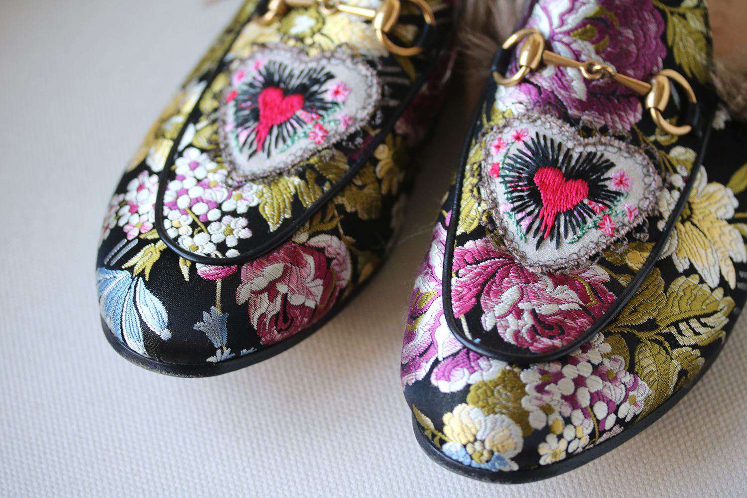 GUCCI PRINCETOWN BROCADE EMBROIDERED FUR LINED SLIPPERS EU 38 UK 5 US 8 - Image 3
