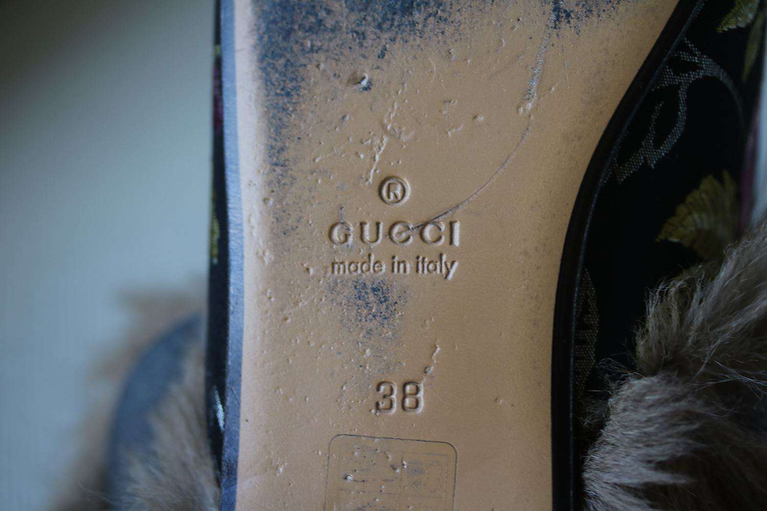GUCCI PRINCETOWN BROCADE EMBROIDERED FUR LINED SLIPPERS EU 38 UK 5 US 8 - Image 8