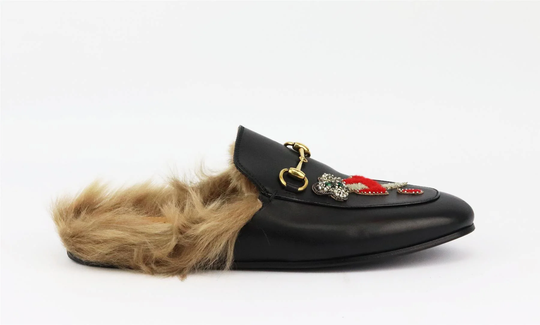 GUCCI PRINCETOWN SHEARLING LINED EMBELLISHED LEATHER SLIPPERS EU 38 UK 5 US 8 - Image 2