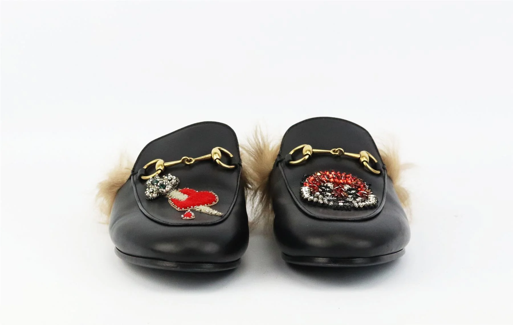 GUCCI PRINCETOWN SHEARLING LINED EMBELLISHED LEATHER SLIPPERS EU 38 UK 5 US 8 - Image 3