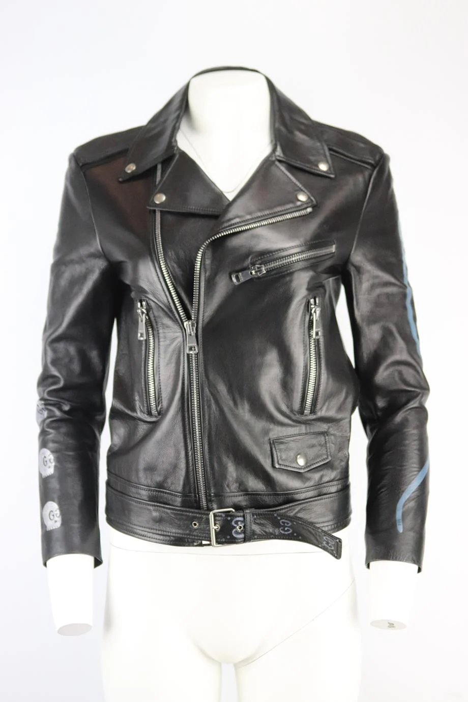 GUCCI PRINTED LEATHER BIKER JACKET IT 36 UK 4 - Image 2