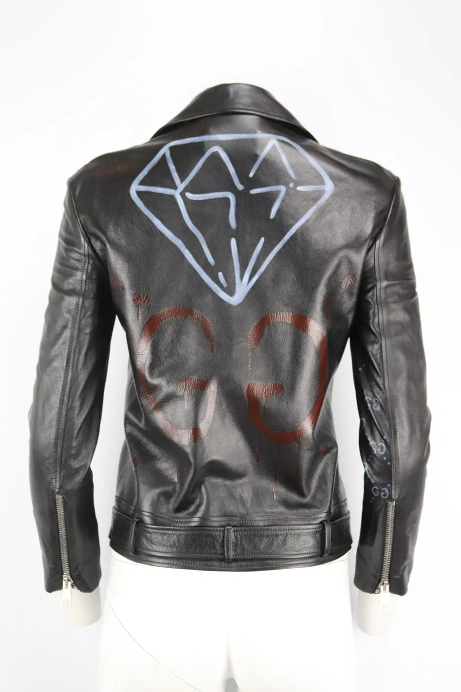 GUCCI PRINTED LEATHER BIKER JACKET IT 36 UK 4 - Image 4