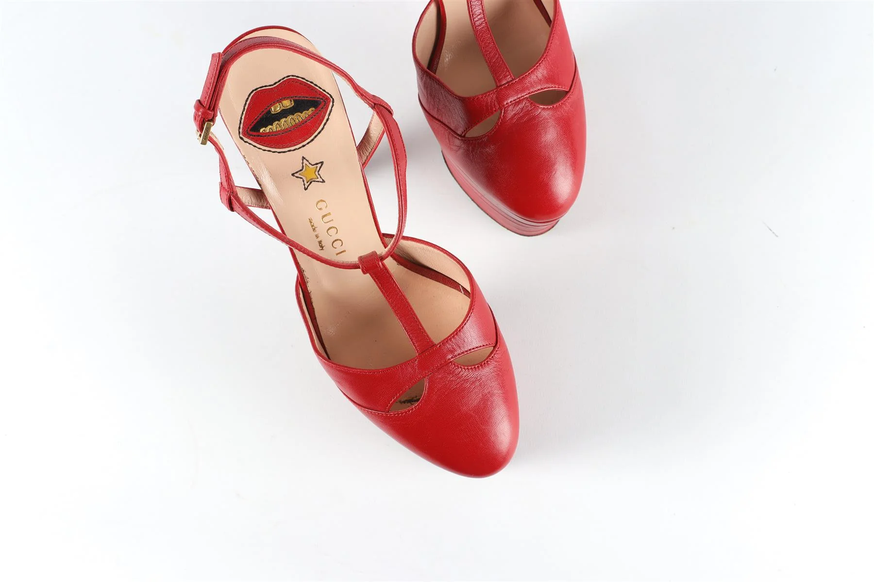 GUCCI RED LEATHER PLATFORM PUMPS EU 37 UK 4 US 7 - Image 4