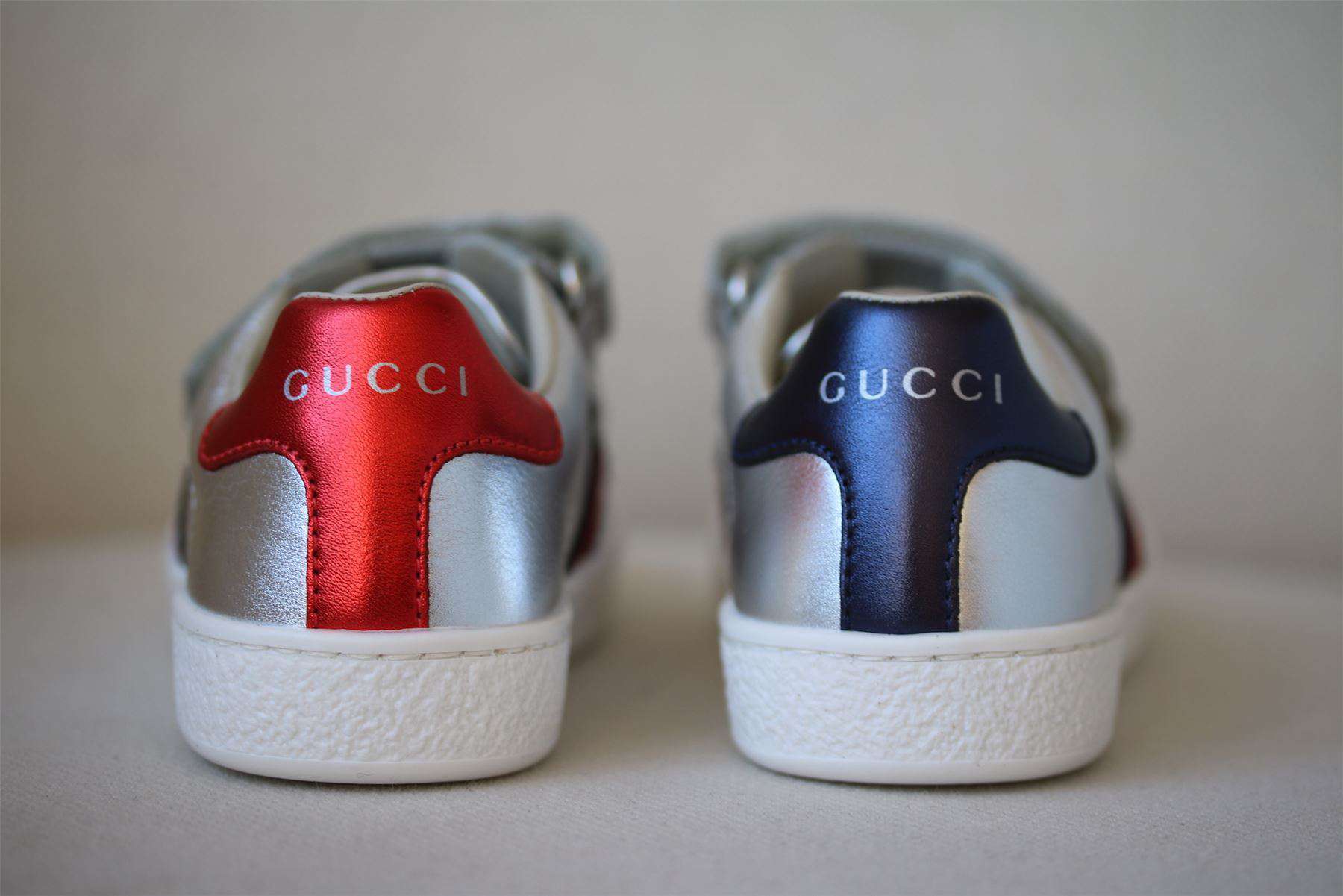GUCCI SILVER WEB LEATHER TRAINERS EU 25 UK 8 - Image 3