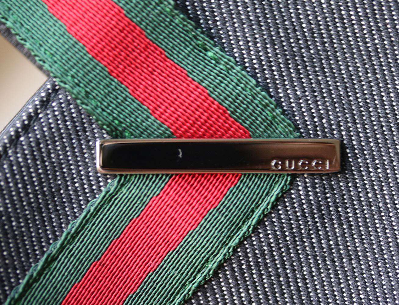 GUCCI STRIPE DENIM AND LEATHER MINI HANDBAG - Image 5