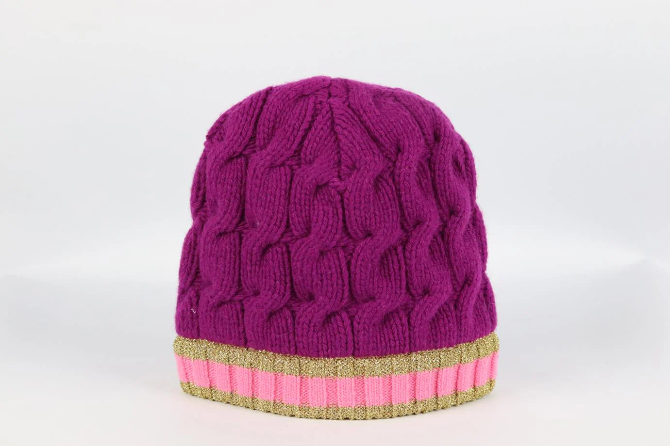 GUCCI STRIPED CABLE KNIT WOOL BLEND BEANIE SMALL - Image 2