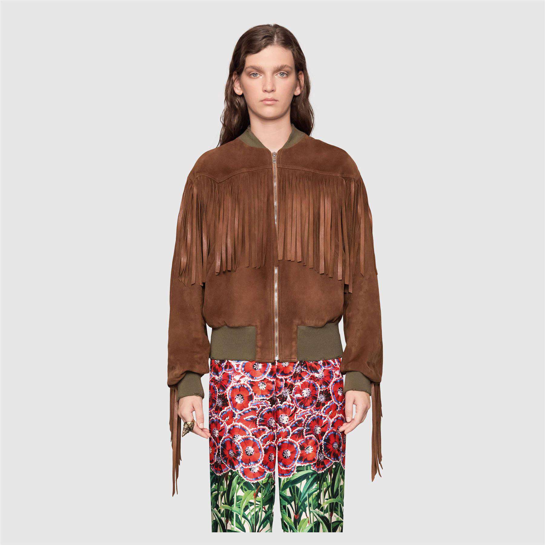 GUCCI SUEDE FRINGE BOMBER JACKET IT 38 UK 6 - Image 2